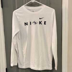 Nike Boys White Long Sleeve Tee with Black Logo